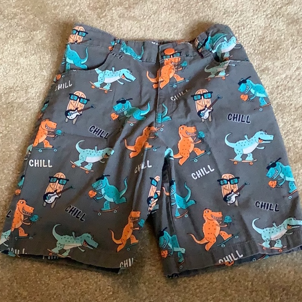 365  Kids Dinosaurs 🦖 shorts 10 Grey orange green lots pockets stretch w